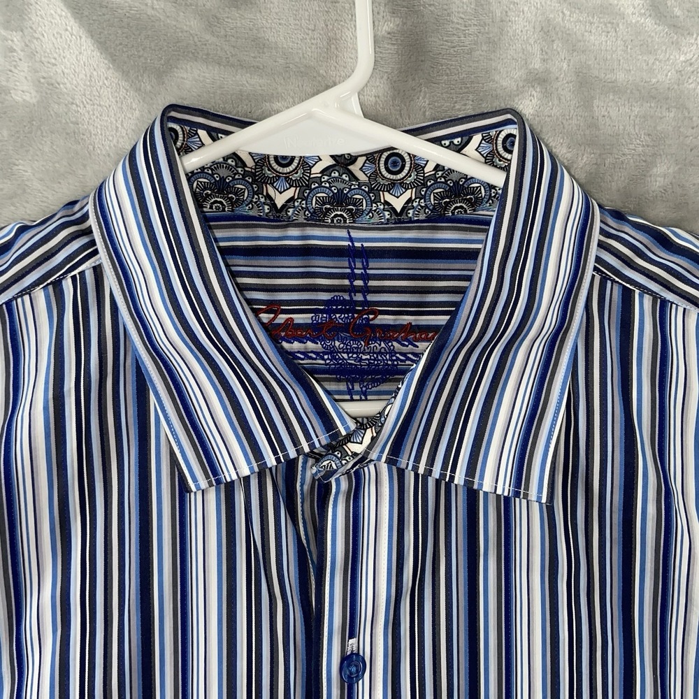 Robert Graham Shirt men's 3XL Button Up Striped Long Sleeve Designer Blue Casual - Picture 3 of 13